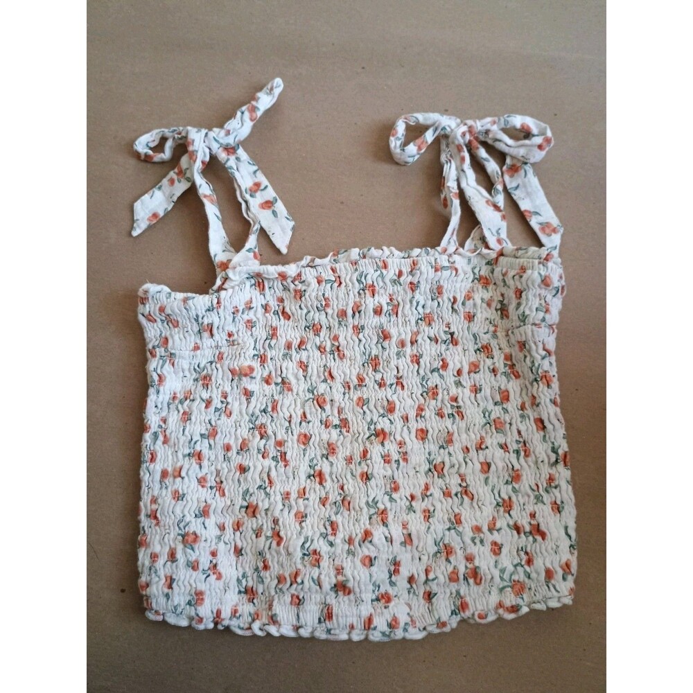 ABERCROMBIE & FITCH Ladies Smocked Tank Crop Top Peaches & White Floral Size L